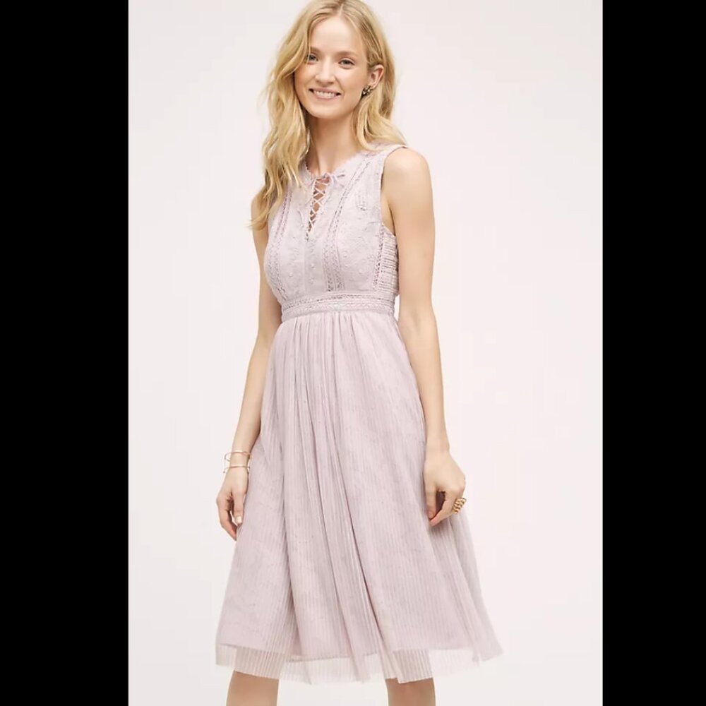 Anthropologie Embroidered Lace-Up Midi Dress